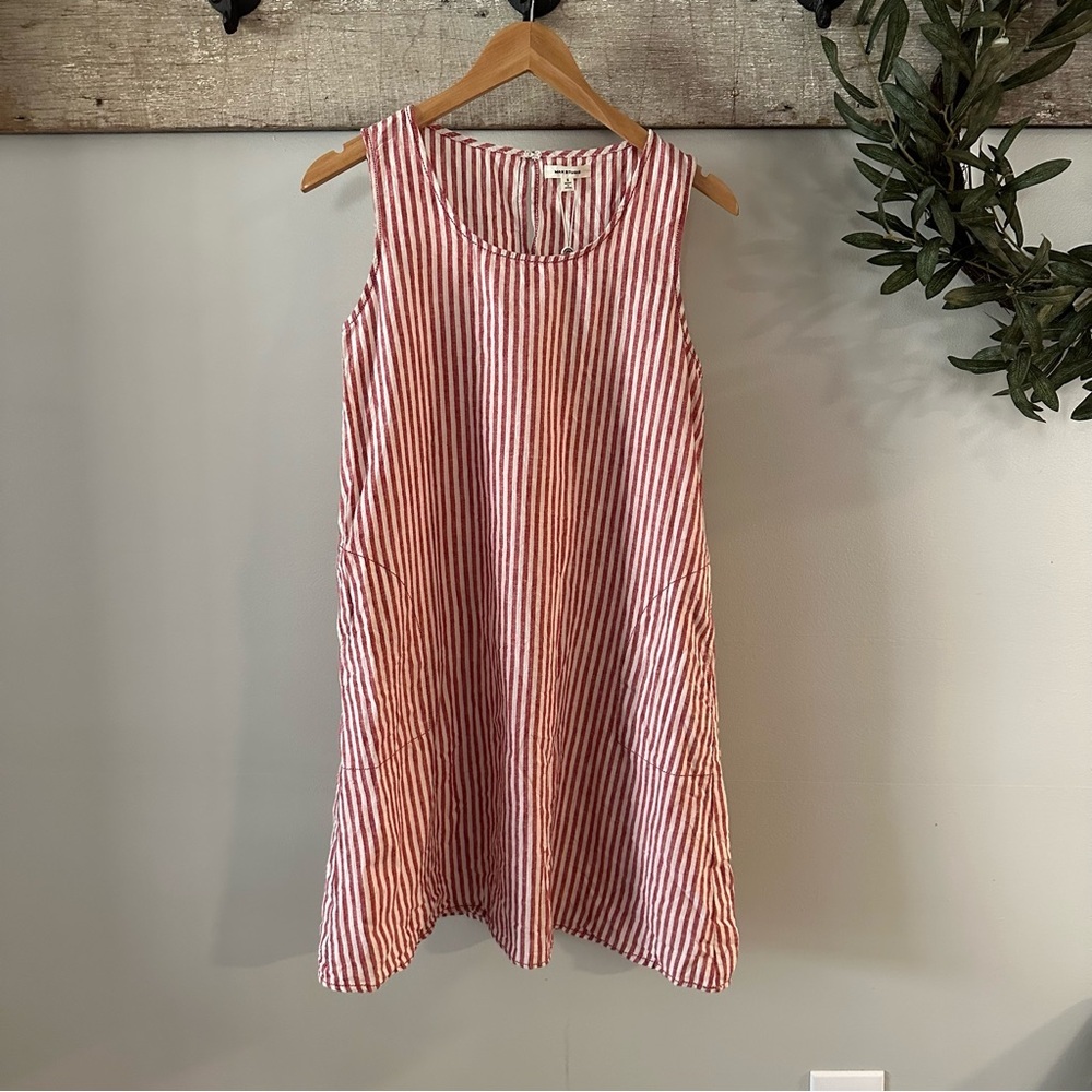 Max Studio Red Striped Linen Blend Shift Dress Size Small